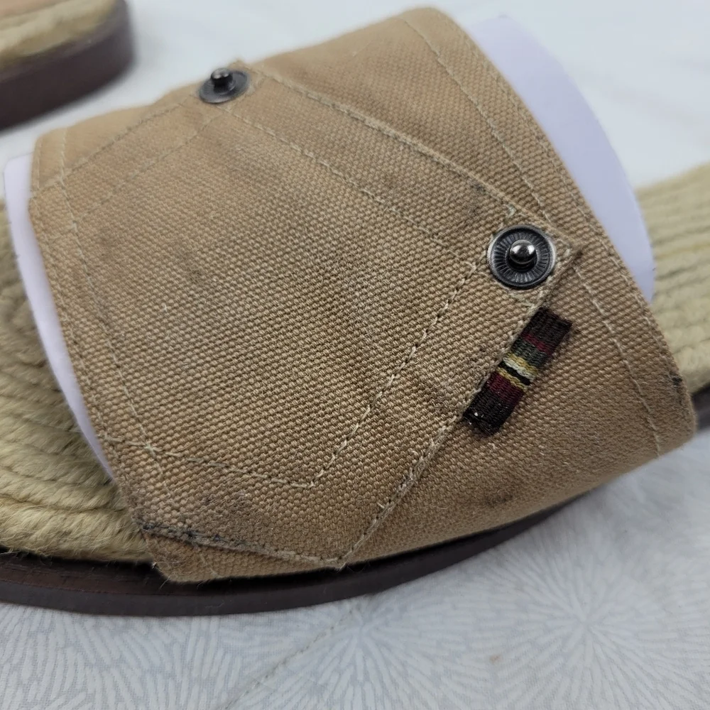Liz Flex Espadrille Slide Sandals tan canvas uppers pocket detail boho funky 9.5